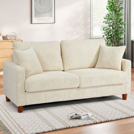 Canapé Luxe 2 Places en Velours Côtelé,Canapé Droit Rembourré Confortable Moderne avec 2 Coussins,178L x 76P x 89H cm,Beige
