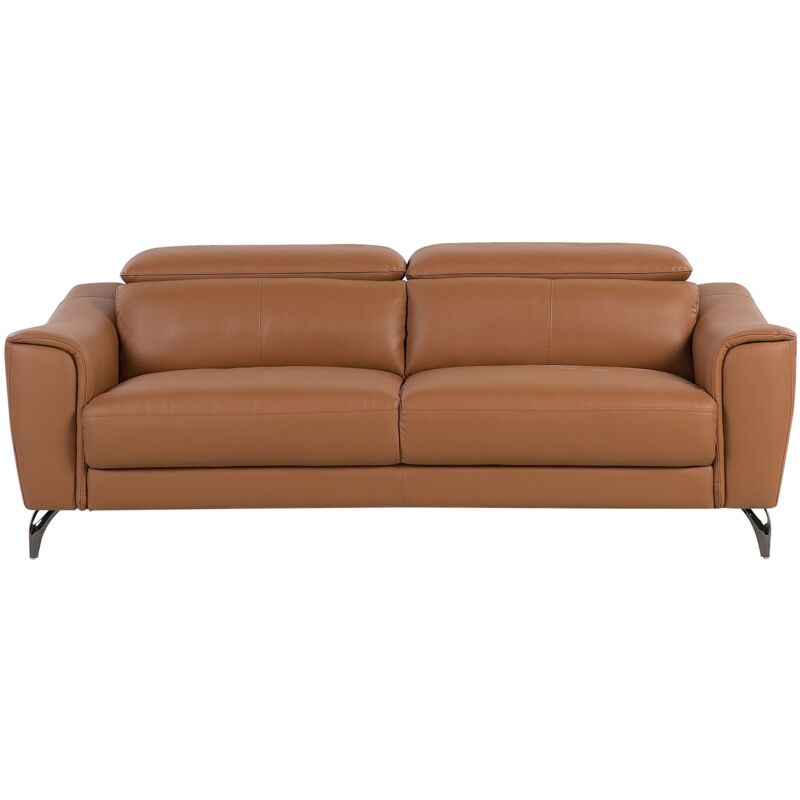 Beliani - Canapé Design 3 Places en Cuir et Cuir pu Marron avec Appuis-têtes Ajustables pour Salon au Style Moderne