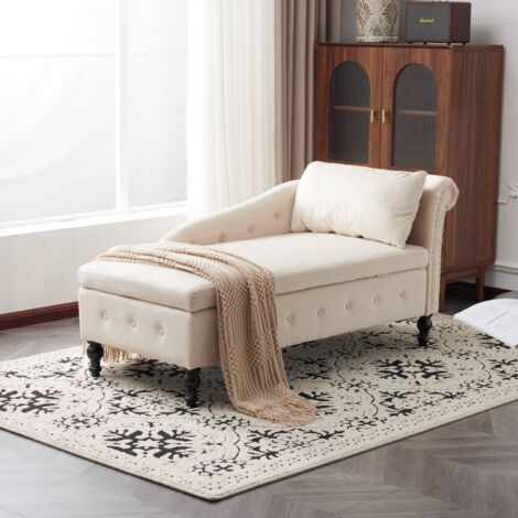Canapé méridienne en velours - Chaise longue avec garniture cloutée et punaise, accoudoir droit, 144x62x69cm - Beige