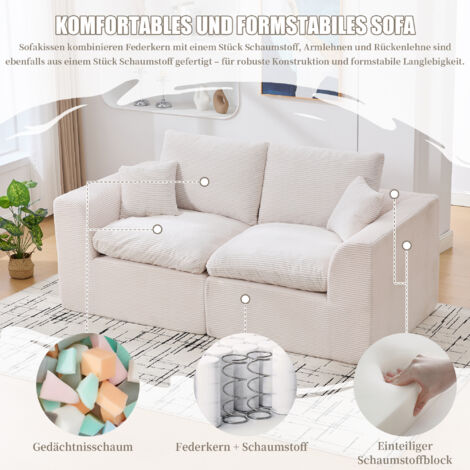 Canapé minimaliste moderne en tissu, canapé deux places pour salon, fauteuil doux et confortable, coussins inclus, canapé de détente de style nordique, idéal pour le salon ou la chambre.