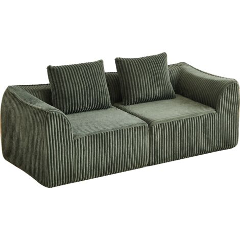 Canapé minimaliste tissu cordon - Lignes incurvées - Dossier incliné - 2 coussins - Pour salon, appartement - Design doux et confortable
