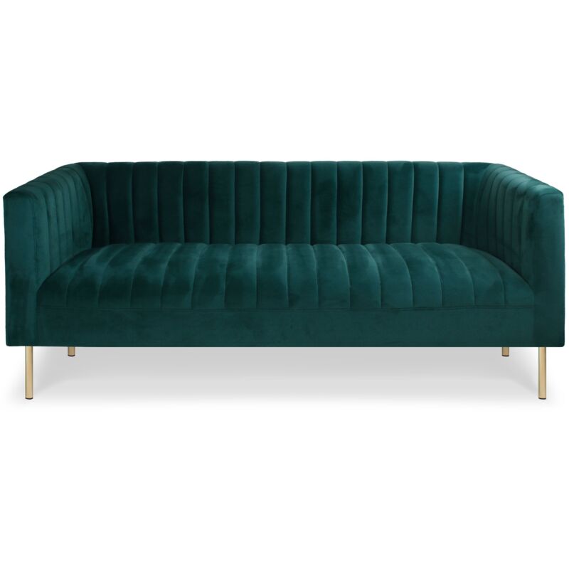 Canapé moderne 3 places à coutures verticales Sacramento Velours Vert