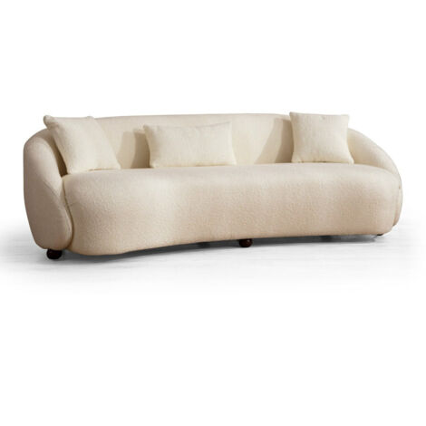 Canapé moderne 3 places tissu à bouclettes Oliver 230cm-Crème