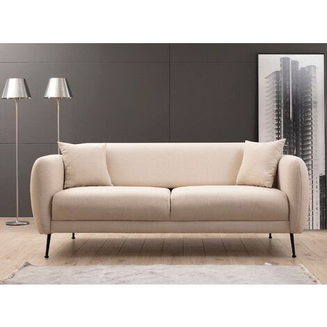 Canapé moderne 3 places tissu beige et pieds métal noir Kezila 214cm
