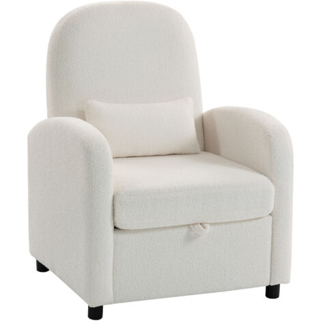 Canapé Moderne avec Rangement Caché et Coussin, Revêtement en Peluche Teddy, 76x77x95 cm, Crème
