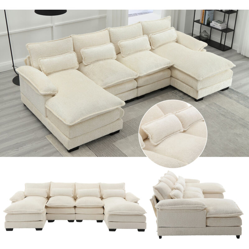 Canapé moderne en u, canapé modulable 4 places, 4 coussins lombaires pour protéger la colonne lombaire et design ergonomique, canapé de salon avec