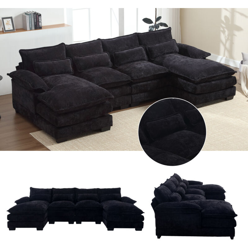 Canapé moderne en U, canapé modulable 4 places, 4 coussins lombaires pour protéger la colonne lombaire et design ergonomique, canapé de salon avec