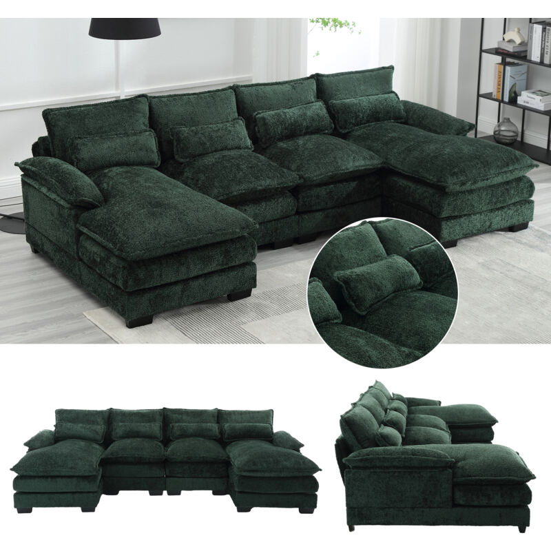 Canapé moderne en u, canapé modulable 4 places, 4 coussins lombaires pour protéger la colonne lombaire et design ergonomique, canapé de salon avec