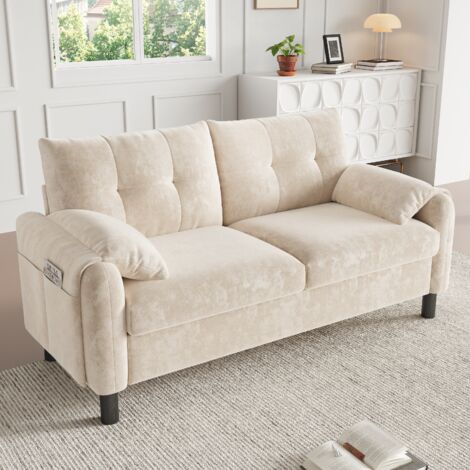 Canapé moderne pour 2 personnes. Canapé confortable, fabriqué en tissu Chenille, avec de gros coussins. Meuble de salon agréable pour le salon ou la chambre à coucher. Confortable pour les petites app