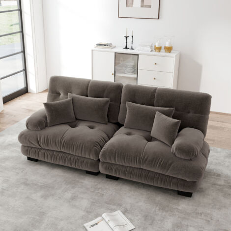 Canapé modulable 2 places, chenille, marron