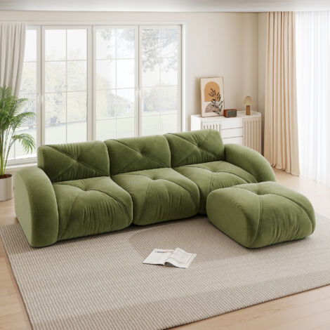 Canapé modulable 281 x171 x 76 cm ,Fauteuil d'angle, canapé 3 places avec repose-pieds,idéal pour le salon, livré monté,Chenille, Vert
