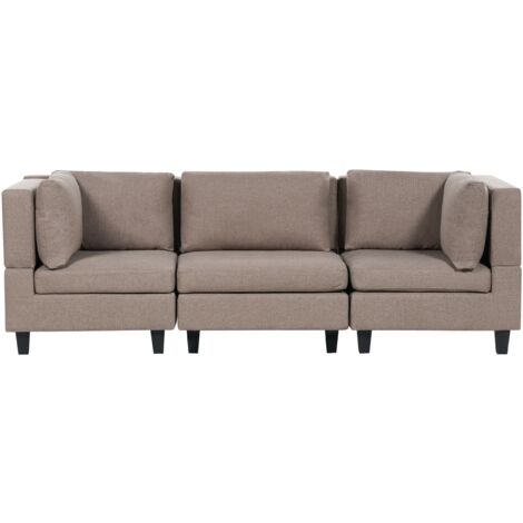 Canapé Modulable 3 Places en Tissu Marron et Bois d'Eucalyptus Taies Amovibles Unstad