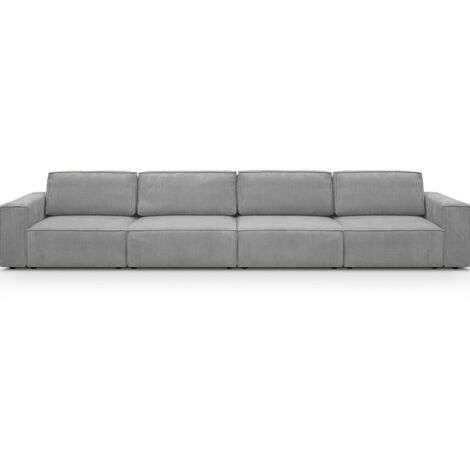 Canapé modulable 6/7 places en velours côtelé gris clair - Harper Mod
