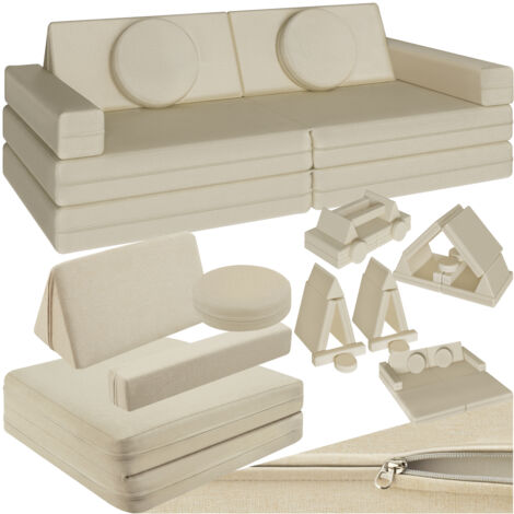 Tectake – Canapé modulable 8 pièces avec fonction couchage – Dimensions 120x60x45cm – Matériaux lin et polyuréthane – Confort haute densité