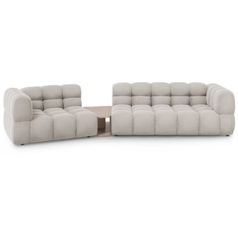 Canapé modulable gauche 3 places en velours beige clair