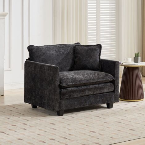Canapé-Modulable-Noir-Tissu-Chenille-Respirant-Assise-Double-Couche-108x75x84cm