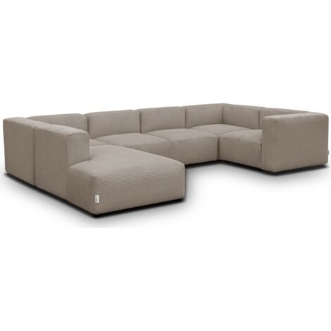 Canapé modulable panoramique 9 places ouvert à gauche en velours côtelé taupe - Modulo
