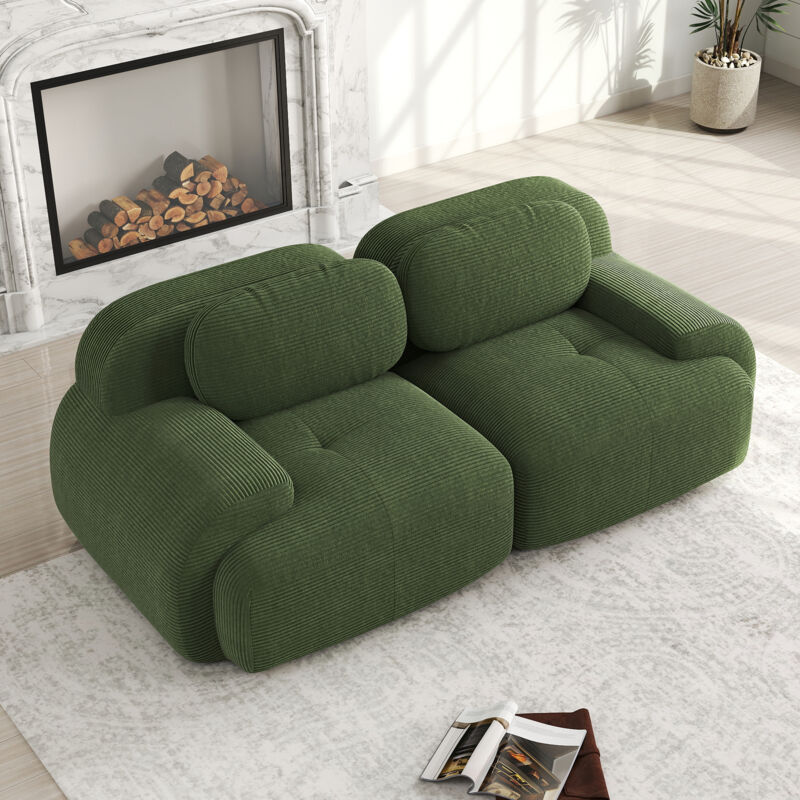 Canapé Modulaire 2 Places 208cm en Velours Côtelé Vert,Canapé Loveseat avec Siège extra profond,Accoudoirs Galbés,Base