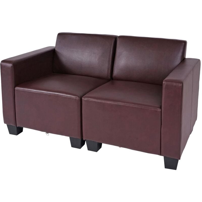 HHG - jamais utilisé] Canapé modulaire 2 places Canapé Lyon, simili cuir, rouge-brun