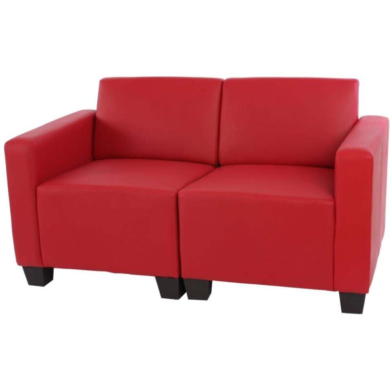HHG - jamais utilisé] Canapé 2 places lounge/salon Lyon, modulable, simili-cuir, rouge