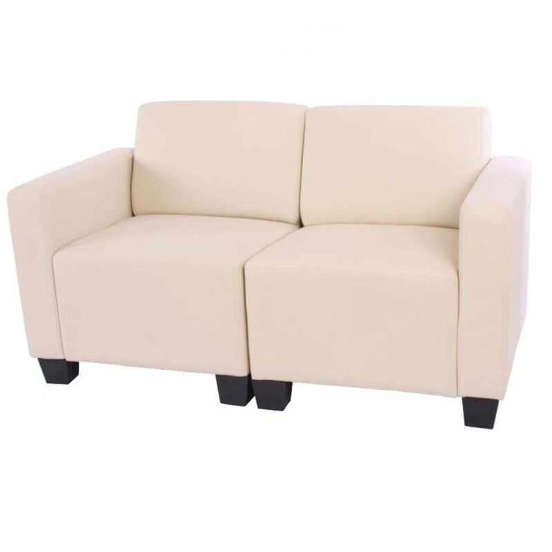 HHG - Canapé 2 places lounge/salon Lyon, modulable, simili-cuir, crème