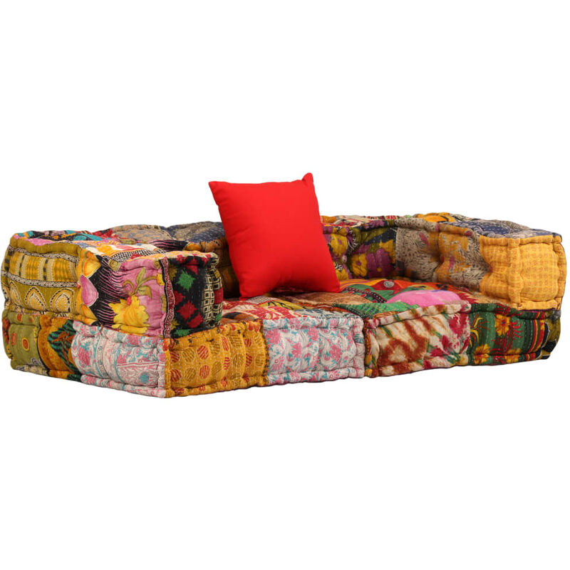 Canapé modulaire à 2 places avec accoudoirs Tissu Patchwork - Multicolore