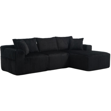 Canapé Modulaire Chaise Longue 2 Places Velours Noir 257x160x62 cm ZIPSOFA Canapé