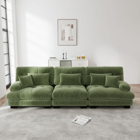 Canapé modulaire d’angle 3 places avec siège profond,canapé-lit chenille confortable rembourré pour salon,appartement,studio,bureau,vert chenille