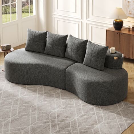 Canapé modulaire d'angle 4 places 240x109x63 cm, rembourrage en mousse haute densité,canapés de compression avec porte gobelet,tissu lin(Gris foncé)