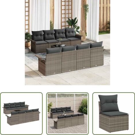 Canapé modulaire -  Ensemble de canapé de jardin avec coussin 9 pcs Gris