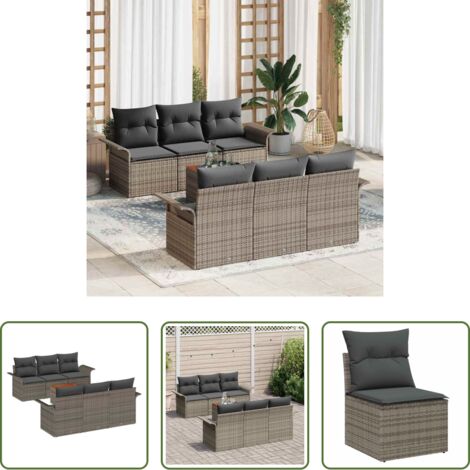 Canapé modulaire -  Ensemble de canapé de jardin avec stockage 7 pcs Gris polyrotin