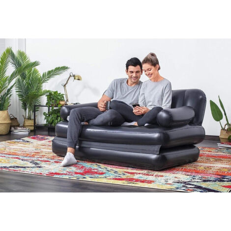 Canapé Multifonction 188x152x64cm Noir Gonflable Pliable 5en1 Avec Sac 75054