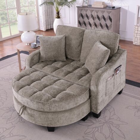 Canapé multifonctionnel, canapé-lit 2 en 1, avec repose-pieds de rangement, tissu respirant et doux pour la peau, bois d'eucalyptus écologique, convient aux petits salons, bureaux et chambres, marron.