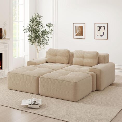 Canapé nuage modulaire, canapé en U sans cadre, canapé nuage confortable en velours côtelé, canapé modulaire avec repose-pieds, canapé deux places modulaire, canapé deux places profond pour salon,