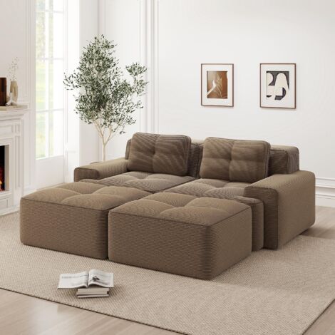 Canapé nuage modulaire, canapé en U sans cadre, canapé nuage confortable en velours côtelé, canapé modulaire avec repose-pieds, canapé deux places modulaire, canapé deux places profond pour salon,