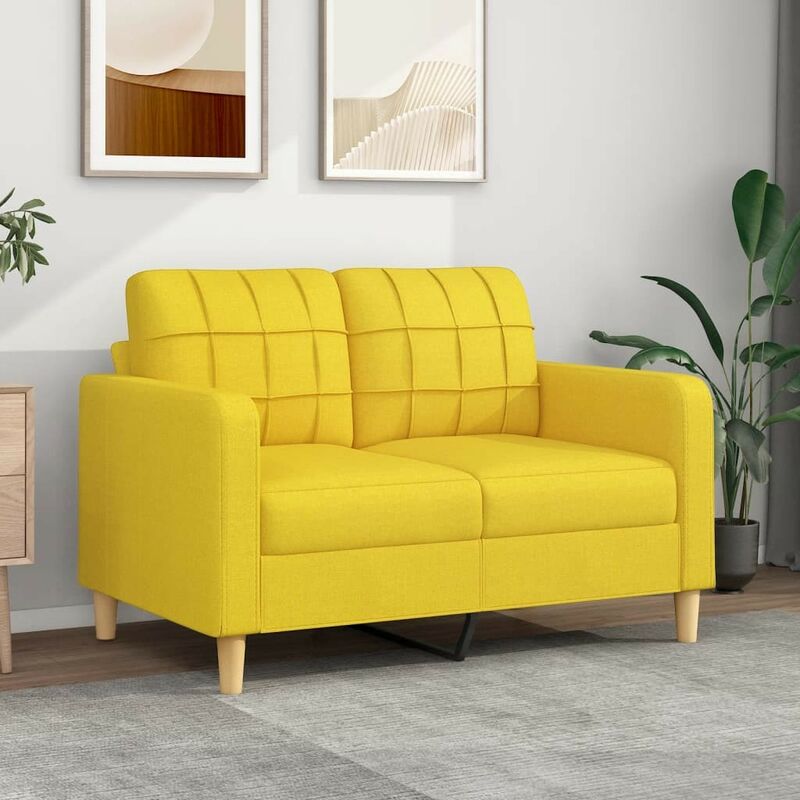 Canapé ou Sofa 2 Places 120 cm Tissu Jaune. Avec Pied en bois. Confort et qualité - Jaune