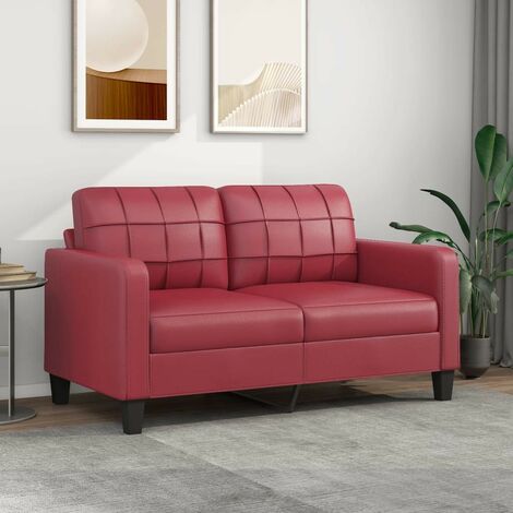 Canapé ou Sofa 2 Places 140 cm Simili Cuir Bordeaux. Avec Pied en bois. Confort et qualité
