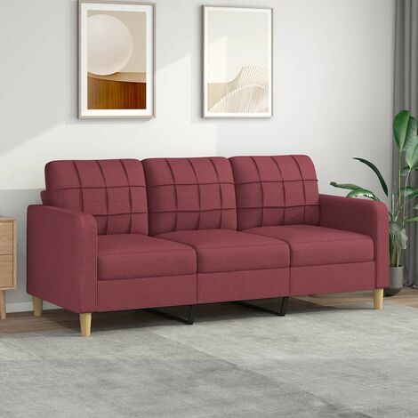 Canapé ou Sofa 3 Places 180 cm Tissu Bordeaux. Avec Pied en bois. Confort et qualité
