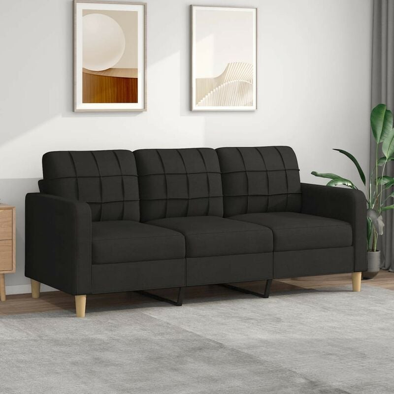 canapé ou sofa 3 places 180 cm tissu noir. avec pied en bois. confort et qualité - noir