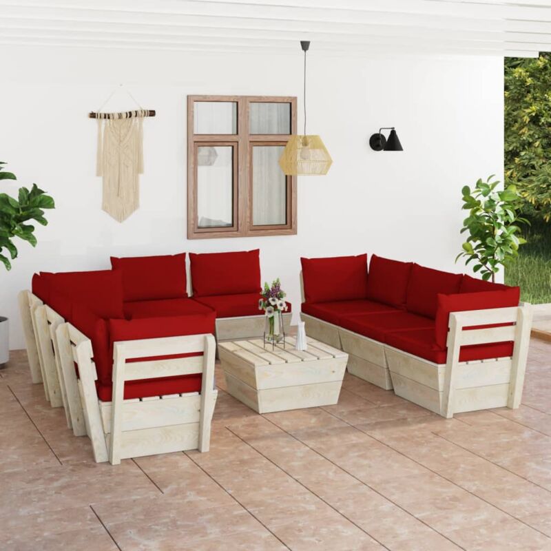 Vidaxl - Salon de jardin palette 9 pcs avec coussins Épicéa imprégné
