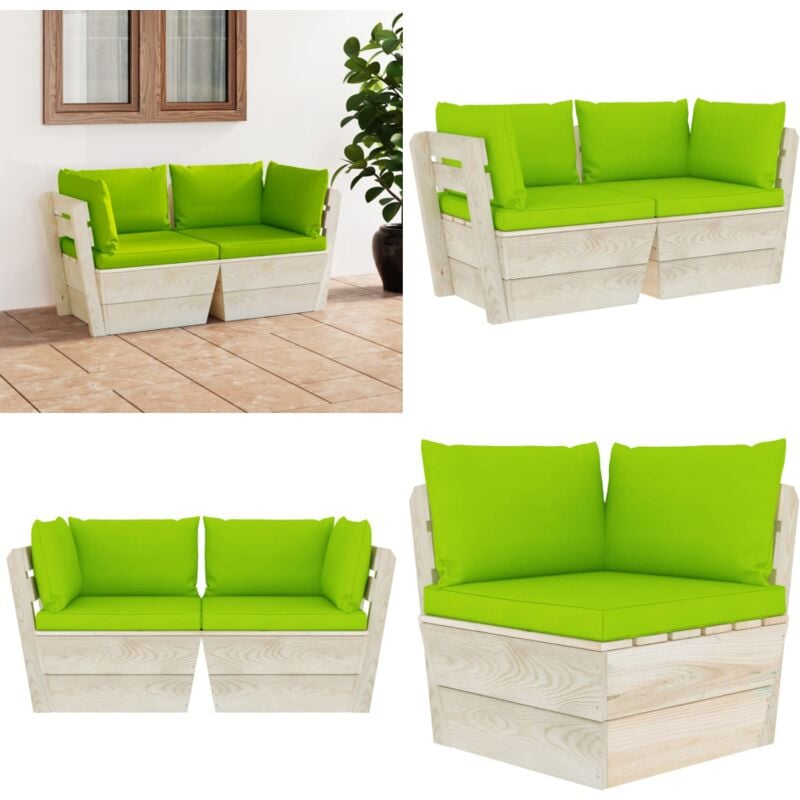 Canapé palette à 2 places de jardin avec coussins Bois d'épicéa - Canapé Jardin - Canapé Palette - Mobilier De Jardin - Salon De Jardin - Meubles De