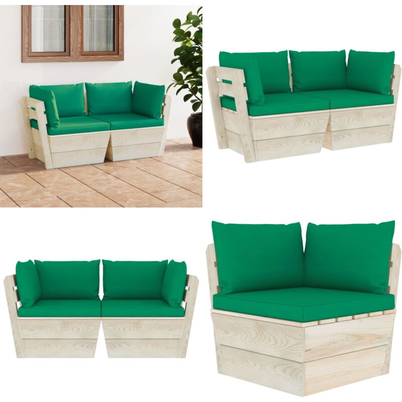Canapé palette à 2 places de jardin avec coussins Bois d'épicéa - Canapé Jardin - Canapé Palettes - Mobilier De Jardin - Salon De Jardin - Meubles De