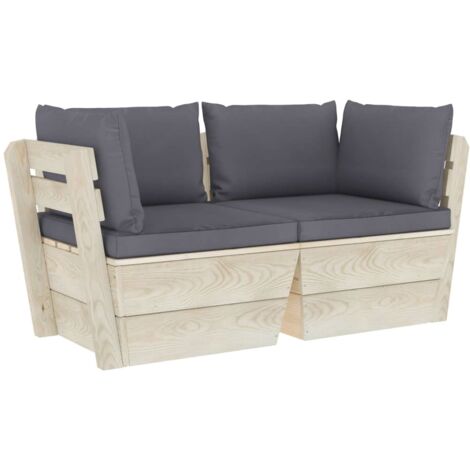 vidaXL Salon de Jardin Palette 9 pcs et Coussins Epicéa Imprégné Multicolore