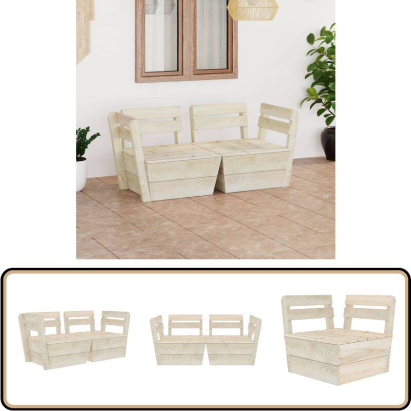 Canapé palette à 2 places de jardin Bois d'épicéa imprégné - Canapé Jardin - Canapé Palettes - Mobilier De Jardin - Salon De Jardin - Ameublement
