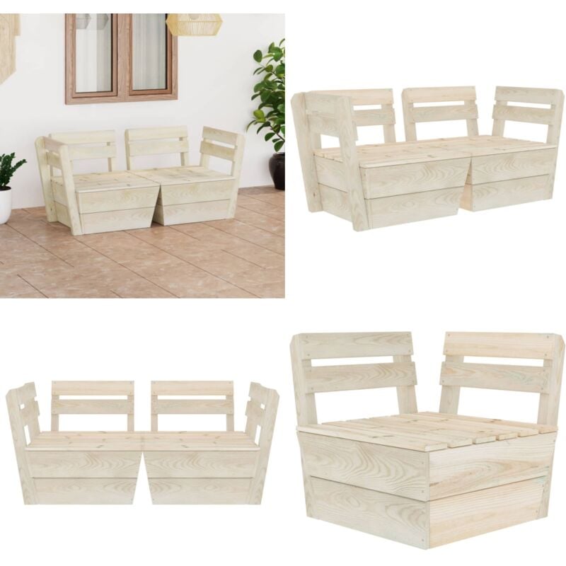 Canapé palette à 2 places de jardin Bois d'épicéa imprégné - Canapé Jardin - Canapé Palettes - Mobilier De Jardin - Salon De Jardin - Ameublement