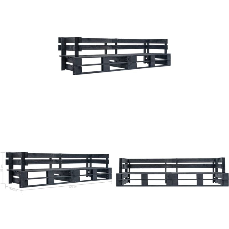 Canapé palette à 2 places de jardin noir bois - Canapé Jardin - Banc De Jardin - Mobilier De Jardin - Design Rustique - Canapé Palettes - Home &