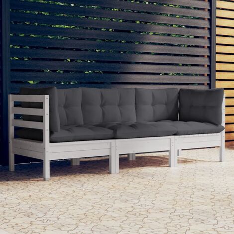 Canapé palette à 3 places de jardin, Canapé d'extérieur, Banc de jardin avec coussins anthracite Bois de pin MJU4279