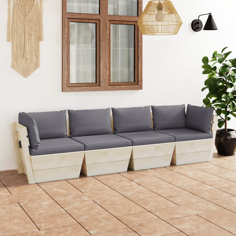 Canape palette a 4 places de jardin avec coussins Bois d'epicea