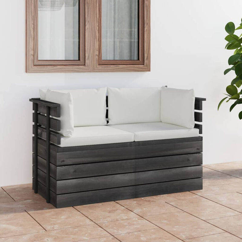 Canape palette de jardin 2 places avec coussins Bois de pin