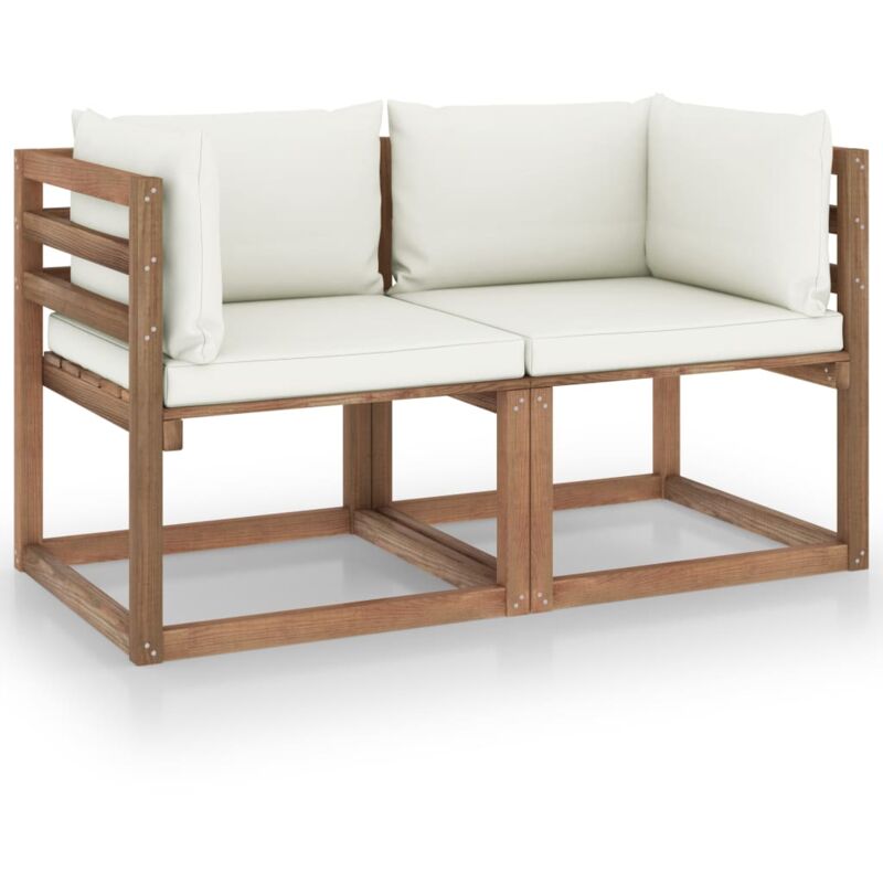 Vidaxl - Canapé palette de jardin 2 places et coussin blanc crème Pinède